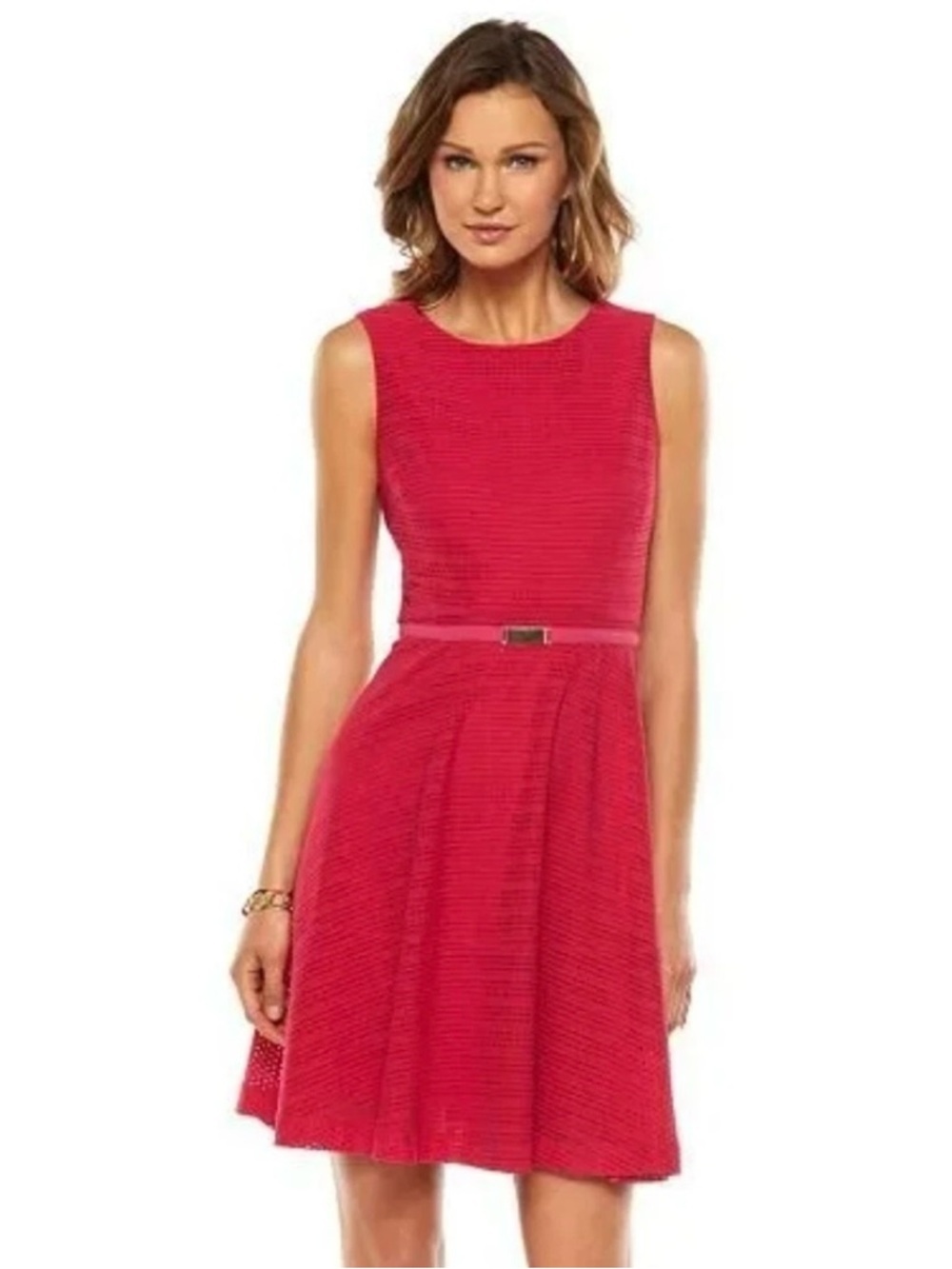 Jennifer Lopez Pointelle Fit & Flare Dress Eternal Pink Women's Size 14